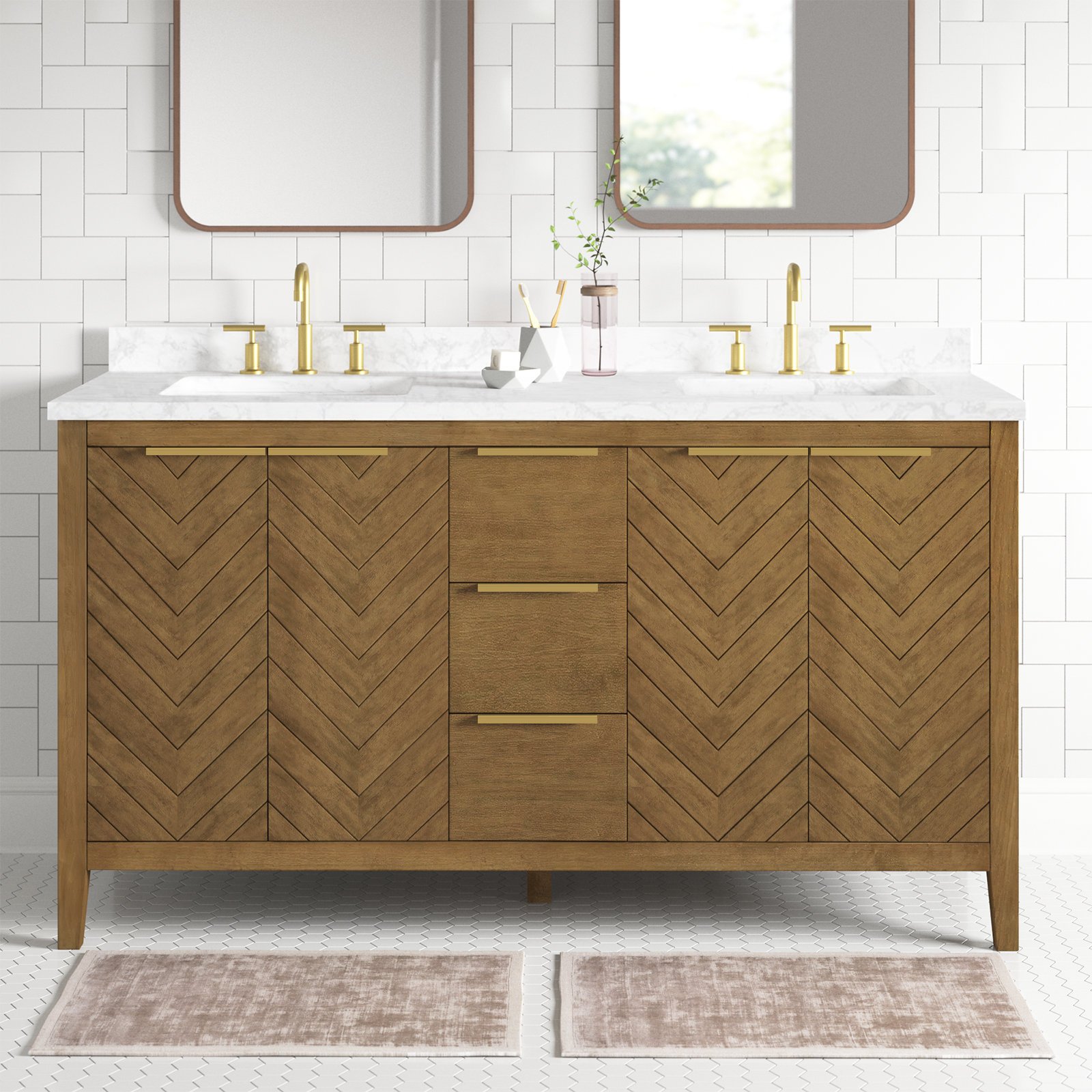 Wade Logan Ashirah 60 in. Double Sink Bathroom Vanity in Almond Latte ...