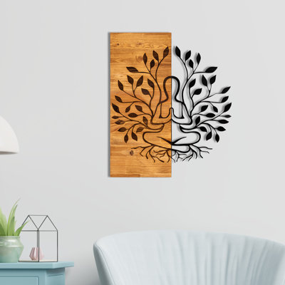 Accessoire mural décoratif en bois, noir et noyer, 18,9 po x 22,8 po | Structure robuste 100% métal (épaisseur: 0,05 pouce) et support 100% bois (épaisseur: 1,2 pouce) | Parfait pour la décoration intérieure et le mur décoratif élégant
