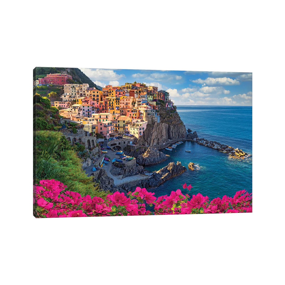 Bougainvillea In Manarola Cinque Terre Italy by Susanne Kremer - Print on Canvas
