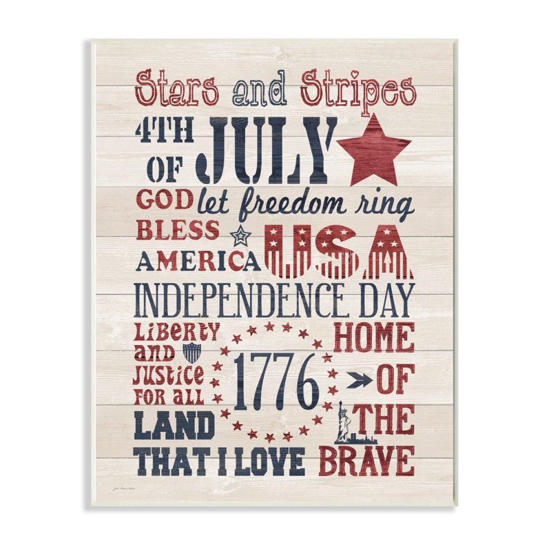 «Stars and Stripes», impression sur toile, H 18 po x l 12 po, Plaque de bois