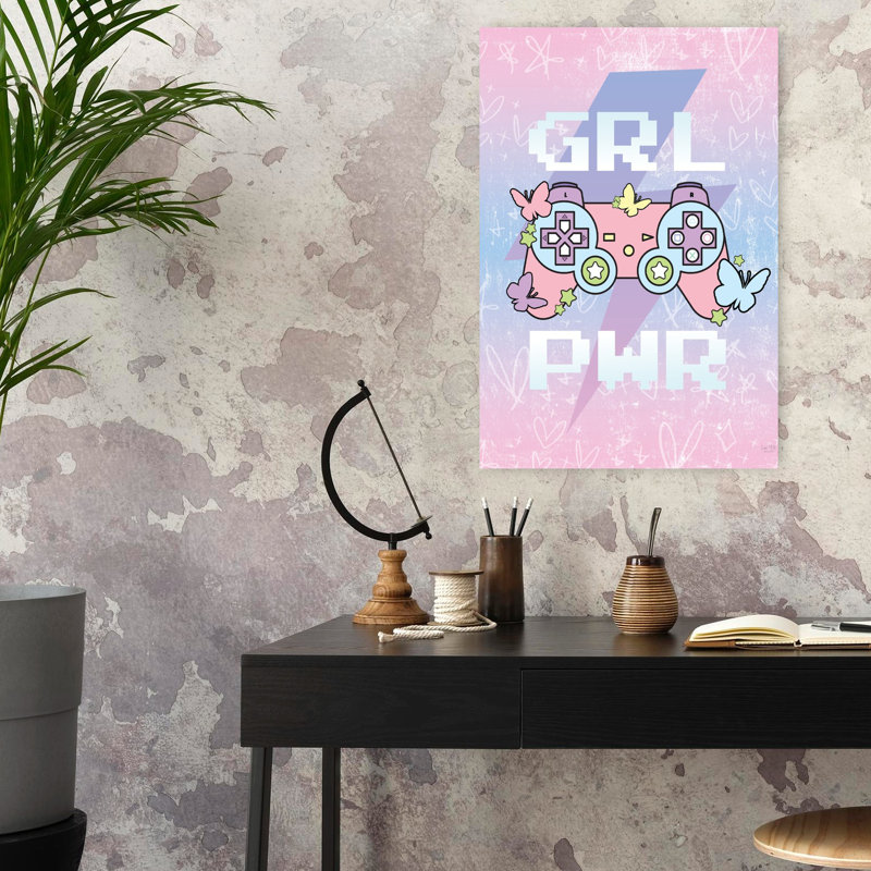 Girl Power, art contemporain avec papillon, H 24 po x l 16 po