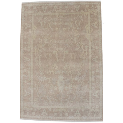 Tapis pêche / beige en laine noué à la main Floral