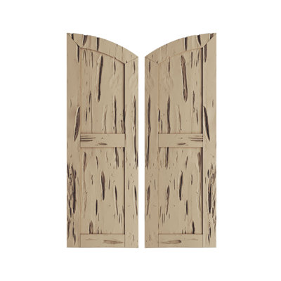 Timberthane Two Equal Flat Panel w/Elliptical Top Faux Wood Shutters (Per Pair)