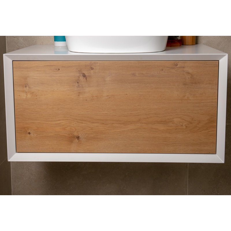 Dane 80cm Bathroom Vanity Base Only, White/Oak