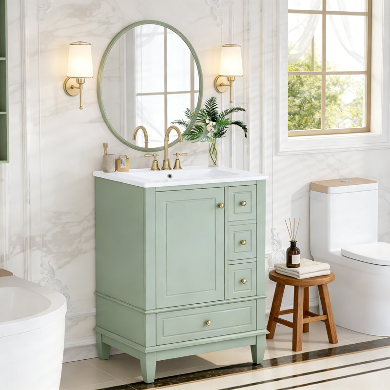 Meuble-lavabo 24 po avec lavabo, Vert clair, Doré