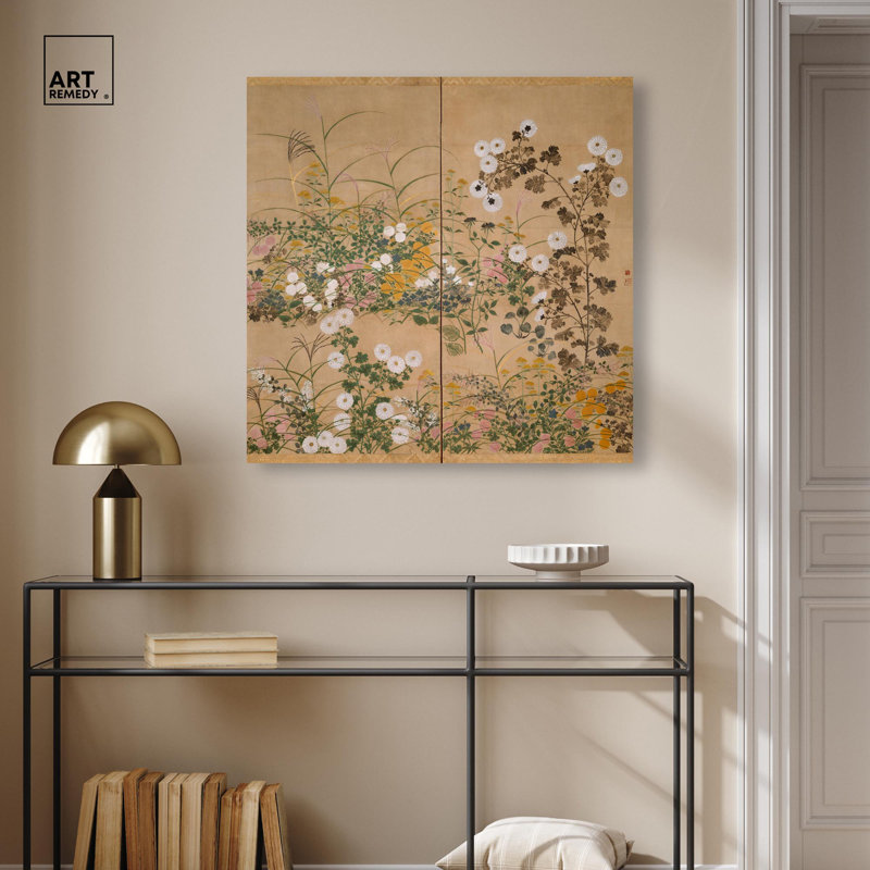 Art floral rétro sur toile, plantes en fleurs par Art Remedy, H 24 po x l 24 po, Toile tendue, Peinture sans cadre