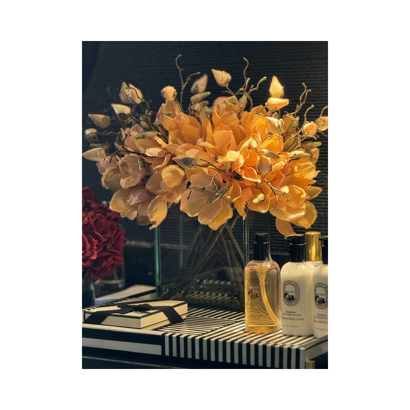 Magnolia Arrangement in Vase, Orange