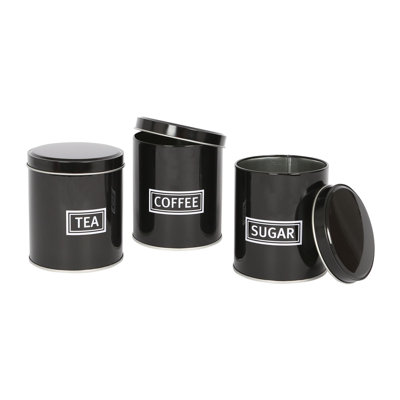 Harbour Housewares - 3 Piece Metal Tea Coffee Sugar Canister Set