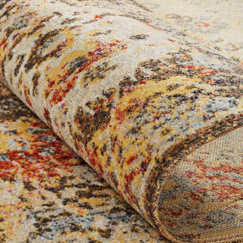 Beale Abstract Area Rug in Beige/Gold/Brown, Runner 2'8" x 10'