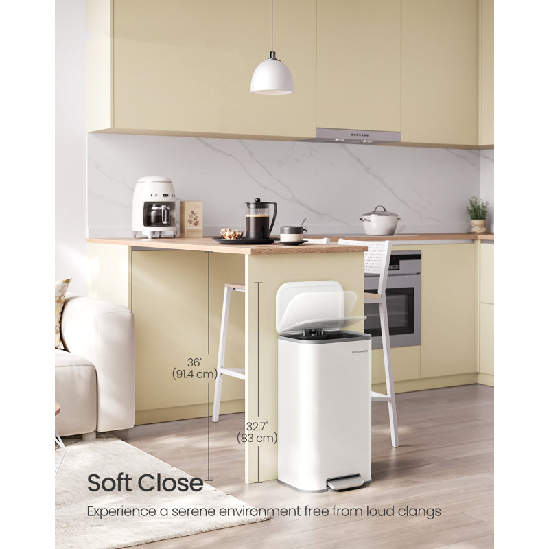 Step On Kitchen Trash Can, 30 L, 61cm H x 30cm W x 37cm D, Cloud White