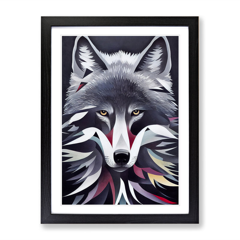 XV1022-452X Abstract Wolf - Single Picture Frame Painting, 64cm H x 46cm W x 2cm D, Black