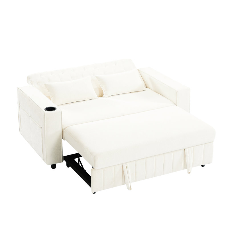 Canapé-lit 61,4 po beige avec rangement latéral et réglable, lit 61,4 po à 105 °, 145 °, 180 °, Beige