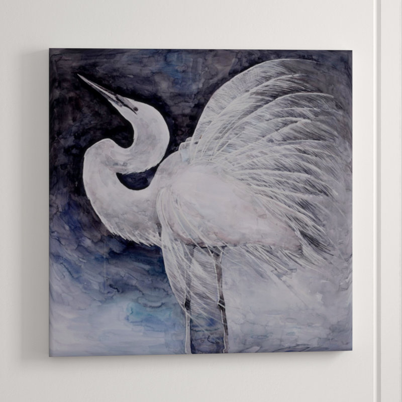 Egret Soiree Print by Beverly Fuller, 47" H x 47" W x 1.5" D, Image Brush Gel