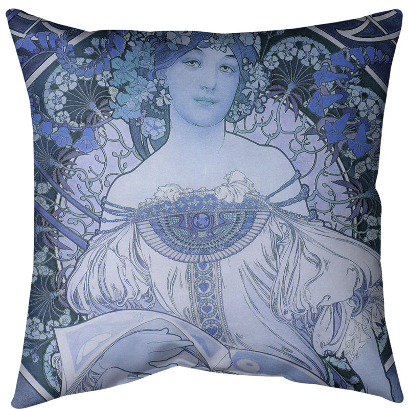 Oreiller en dollar alphonse mucha bougon reading, Bourre en polyester, Bleu, Polyester filé