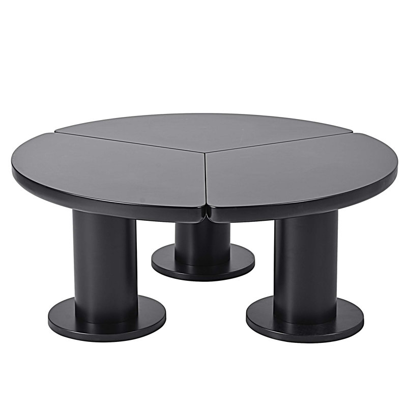Table basse ronde en forme de pétale, table centrale avec 3 pieds épais, Noir