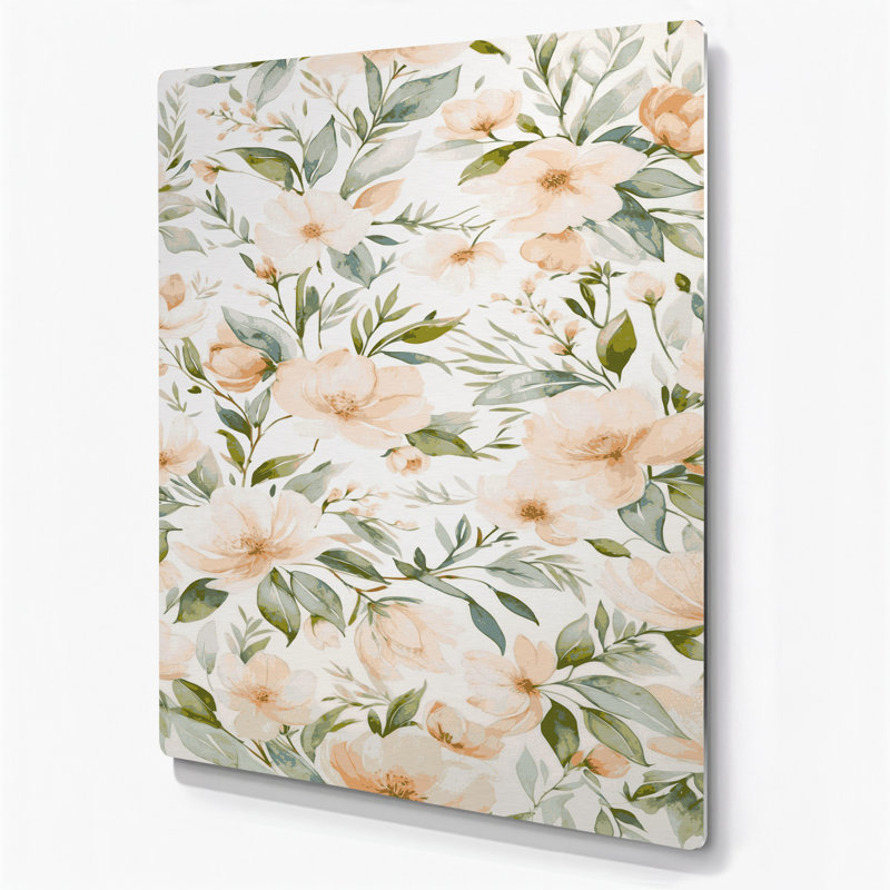 Aquarelle florale 15, art mural en métal beige