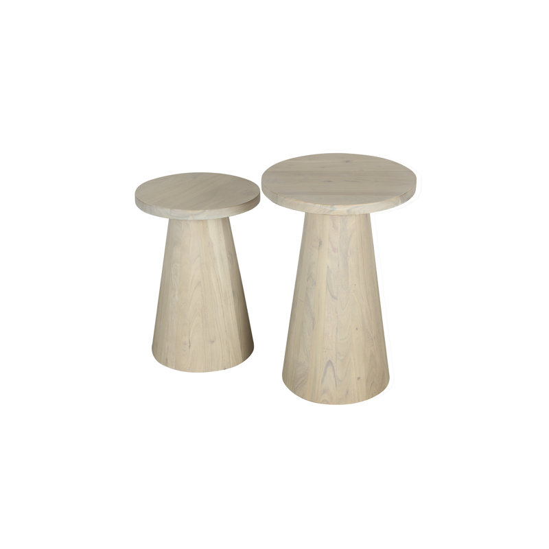 Tam Solid Wood Side Table Set, White