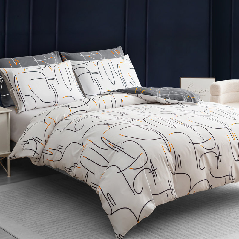 Premium Reversible Duvet Cover Set with Zipper Closure and Corner Ties, Double Duvet Cover + 2 Standard Pillowcases