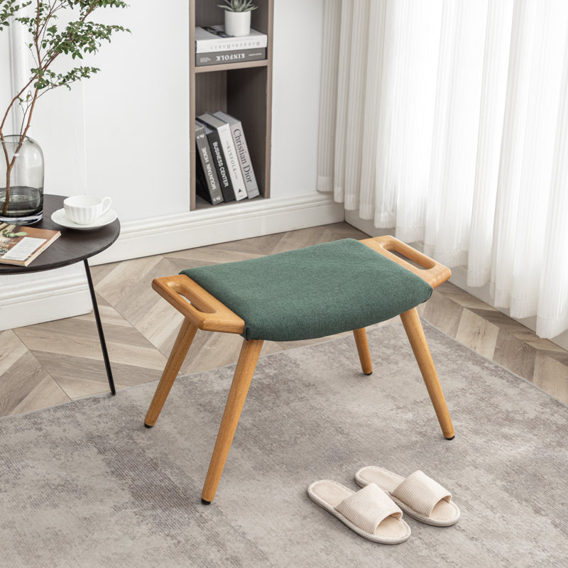 Kronsberger Upholstered Ottoman, Green Linen Blend