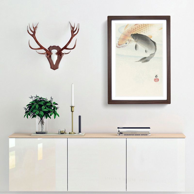 Two Carp Fish by Ohara Koson - Framed Print, 36cm H x 27cm W x 2cm D, Walnut Framed