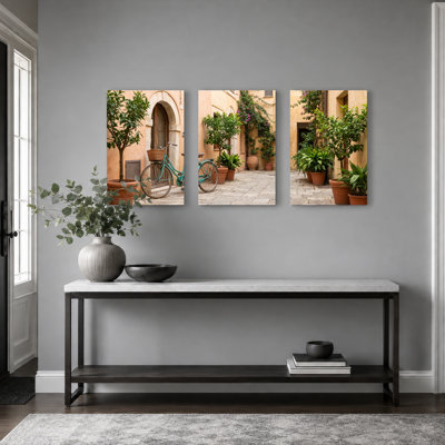 Ensemble de 3 tableaux sur toile « Rue pavée » pour la décoration du salon et de la chambre.