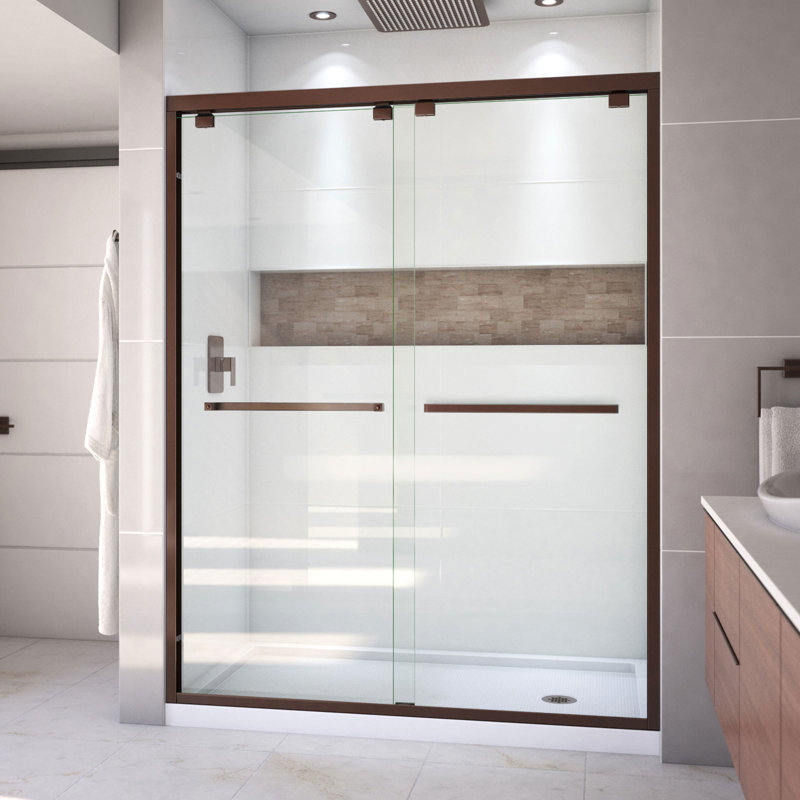 Encore 78.75" H Semi-frameless Sliding Shower Enclosure, Oil Rubbed Bronze/White, Right