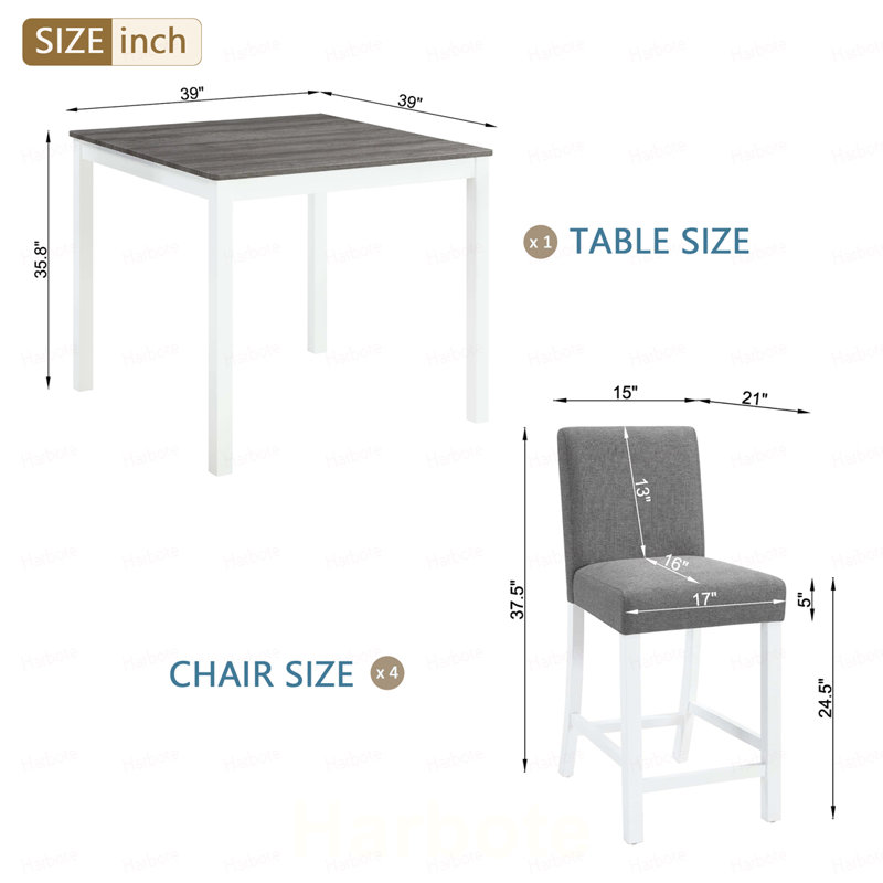 Ensemble de table 5 pièces à hauteur de comptoir avec 4 chaises, ensemble de table à hauteur de comptoir pour 4 avec chaises, ensemble de table à hauteur de comptoir en bois pour la cuisine, la salle à manger