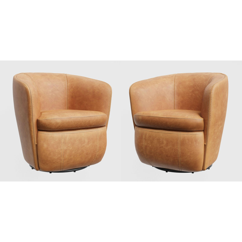 Azurdee Top Grain Genuine Italian Leather Swivel Barrel Chair (Set of 2), Vintage Caramel