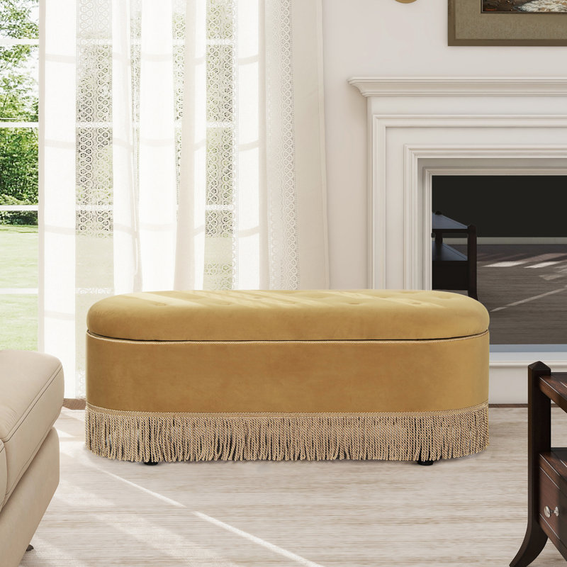 Banc de rangement ovale capitonné Bullion, Velours doré