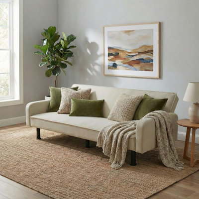 Light Grey Convertible Sofa Bed, Multi-Functional Linen Fabric Sleeper Sofa for Living Room