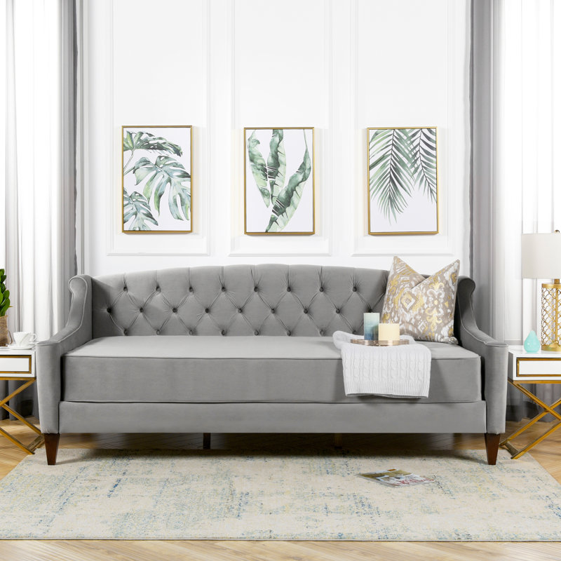 Lit de jour simple Chapalet, Velours gris opale