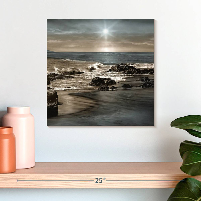 Coucher de soleil sur la mer bleue Gillard, H 16 po x l 16 po