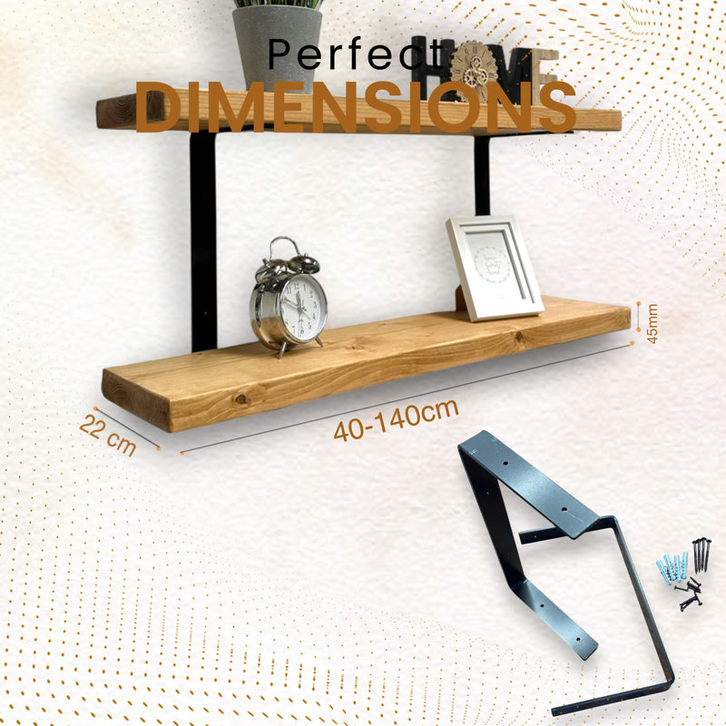 Ashlar Wood Floating Shelf, 4.5cm H x 40cm W x 22cm D, Rustic Pine