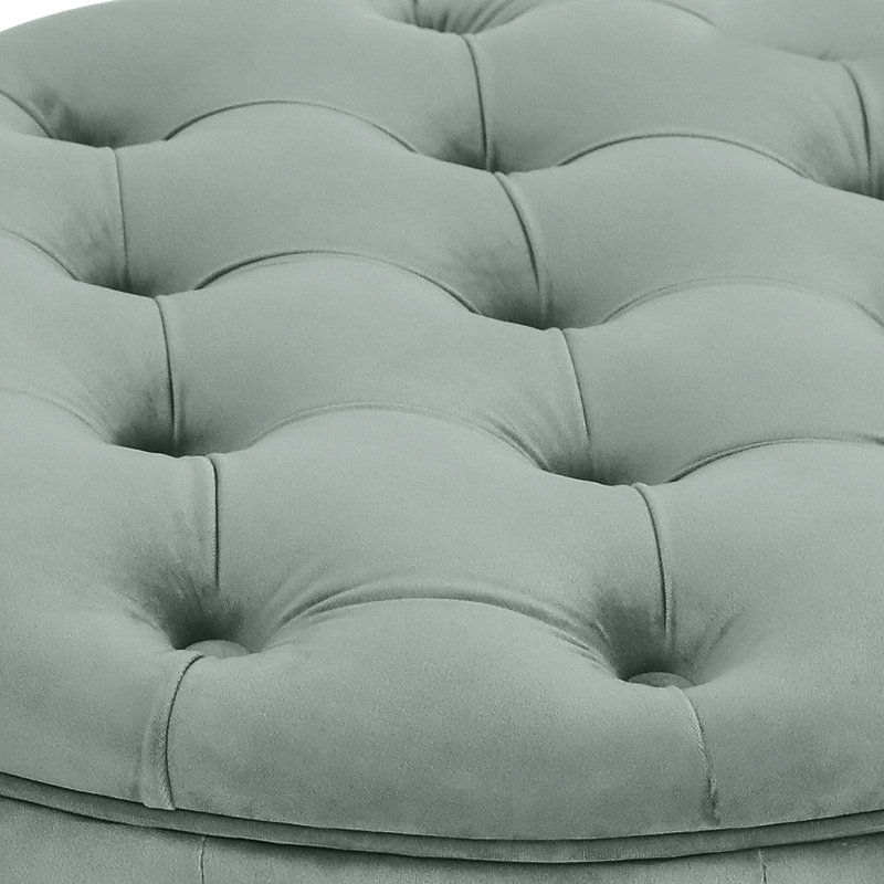 Gray Velvet Tufted Round Storage Ottoman