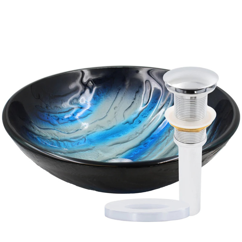 Novatto 16.5'' Glass Circular Bathroom Sink with Faucet, Chrome