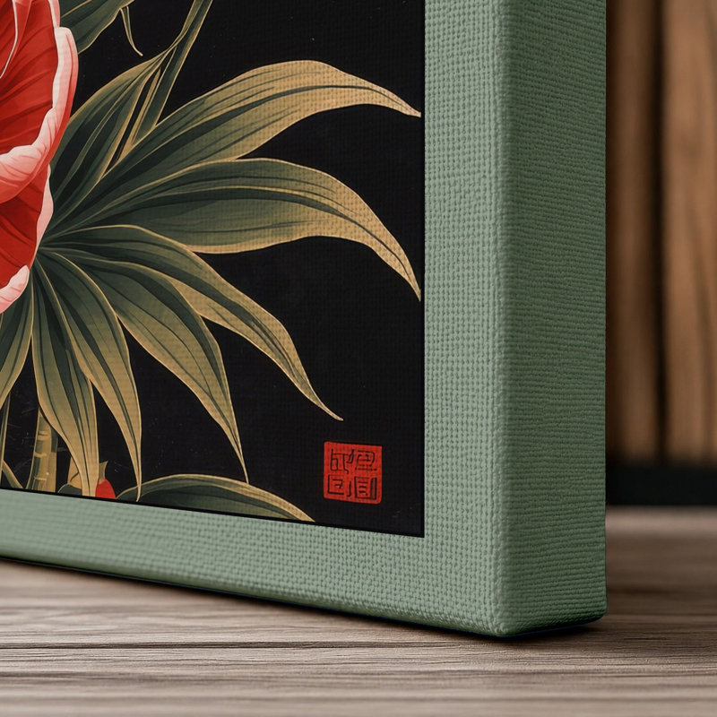 Peonies in Bloom Japandi - Wrapped Canvas, 36x24 - 91.4 x 61.0 cm, Sage Border