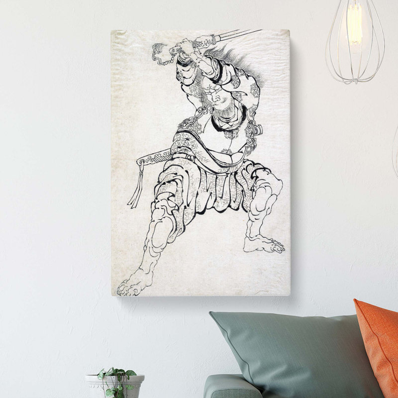Sketch Of A Warrior by Katsushika Hokusai - Single Picture Frame Print, Wrapped Canvas, 50cm H x 35cm W x 3cm D