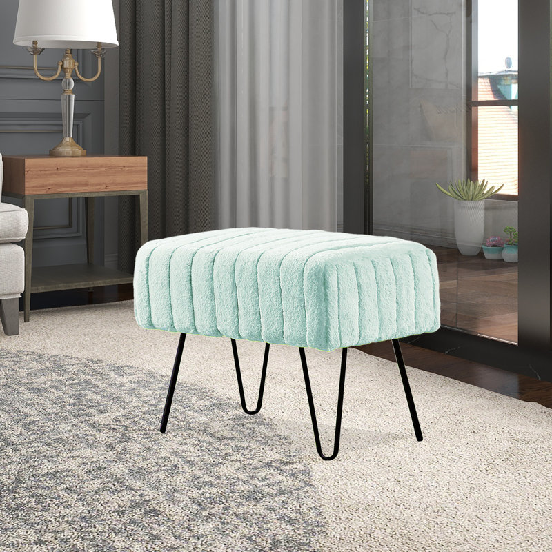Repose-pieds standard rectangulaire de 19 po de largeur Defranco, Fausse fourrure turquoise blanchie