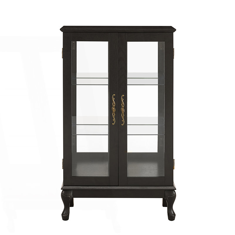 Vitrine avec portes en verre trempé, vitrine éclairée avec panneau arrière en miroir, armoire d'appoint, Noir