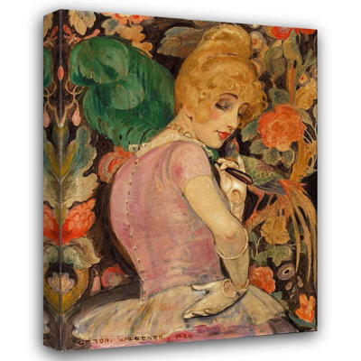 «Portrait of Lili Elbe with Green Feather Fan» par Gerda Wegener - Art mural sur toile tendue avec châssis