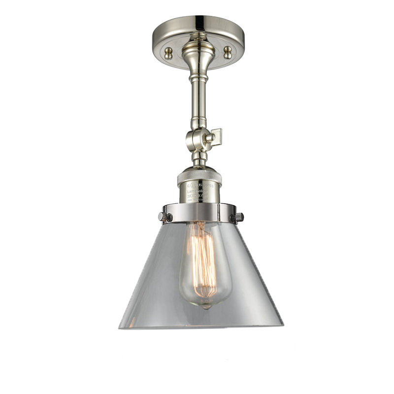 Milazzo Glass Semi Flush Mount, Polished Nickel, Clear, 13.5" H x 7.75" W x 7.75" D