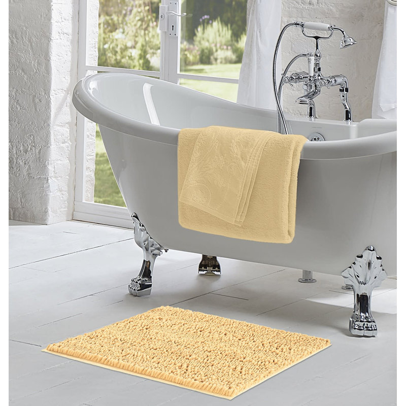 Laura Ashley Astor Chenille Non-Slip Bath Mat, Yellow, 20" W x 34" L