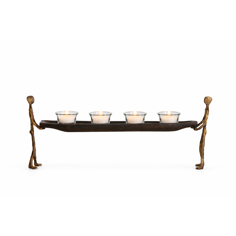 Rustic Tea Light Holder Men Carrying Boat Wood And Metal