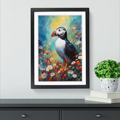 XYZ-FRM-V1223-5314 Puffin Expressionism - Single Picture Frame Print on Wood