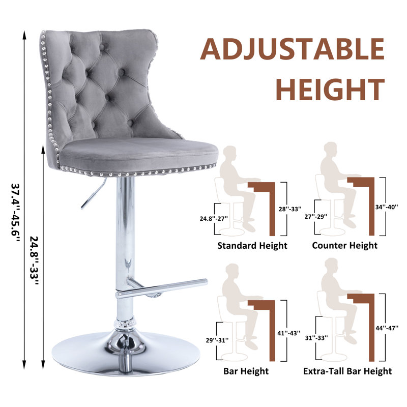 360°Swivel Bar Stools with Sliver Base, Gray