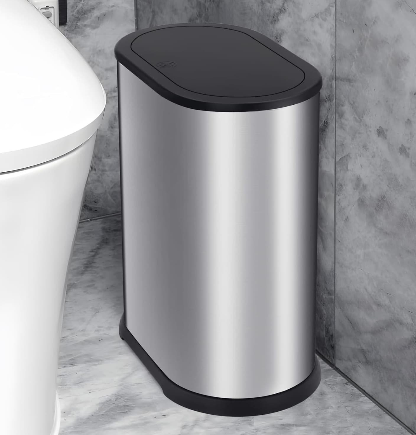 BUMEET Stainless Steel Bathroom Trash Can - 1.8 Gal, Pop-Up Lid ...