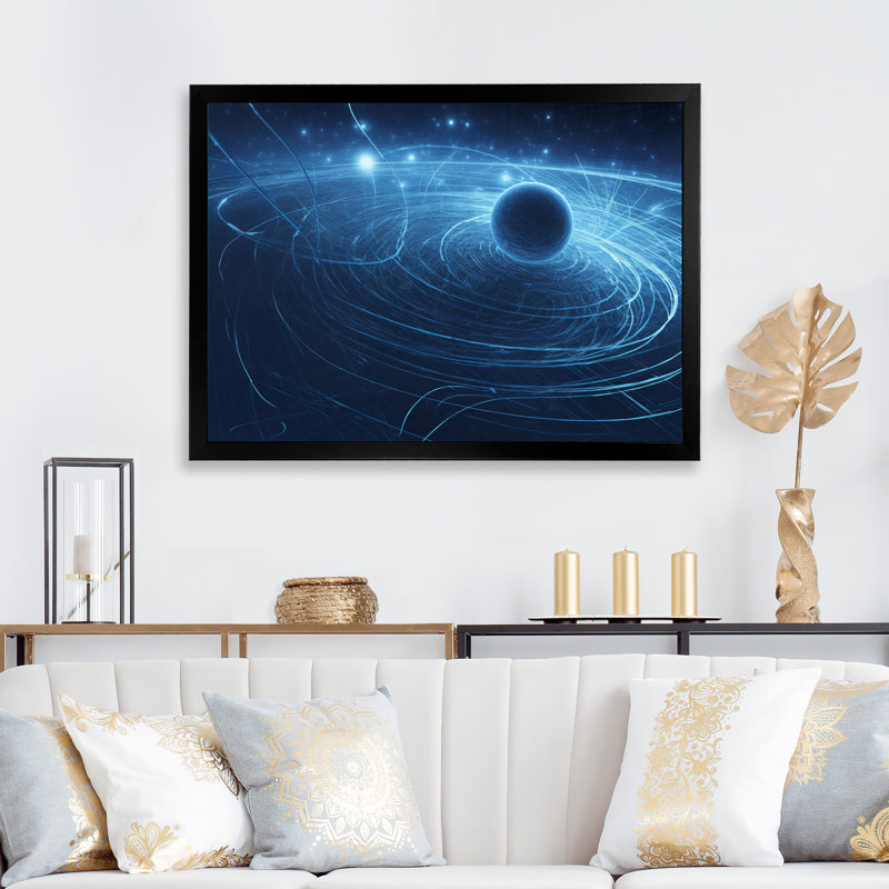 Système solaire bleu galaxie magnétique - impression, H 34 po x l 44 po x P 1,5 po, Cadre simple noir