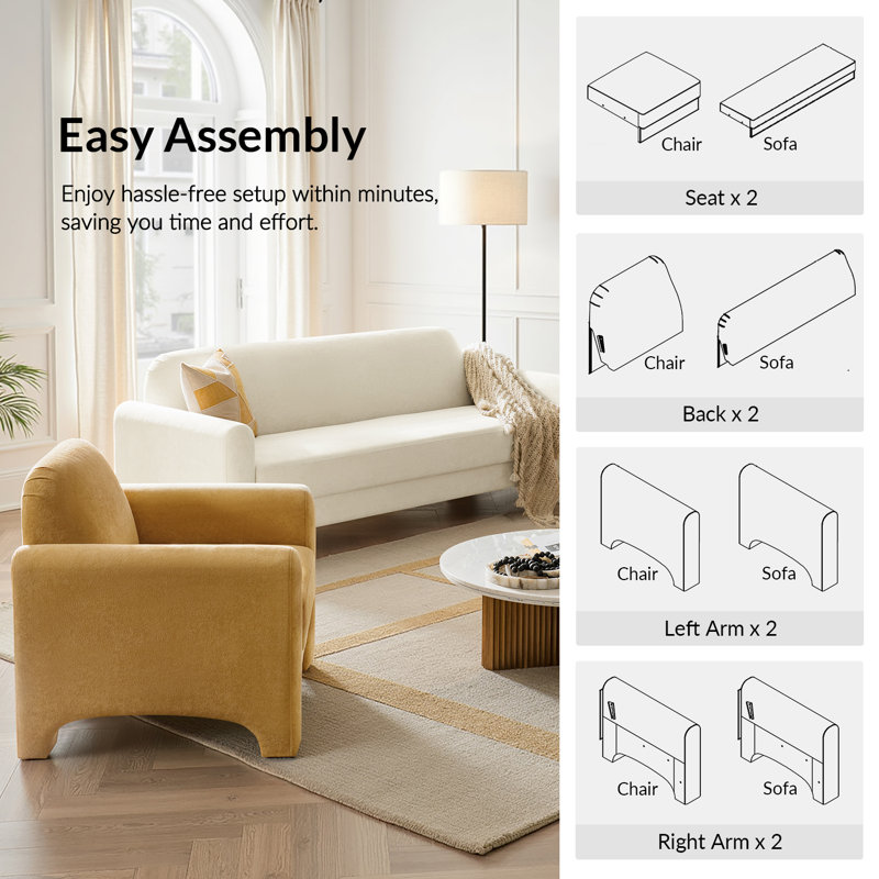 Werts 2-Piece Living Room Set with Sofa And Armchairs, Ivory Camel
