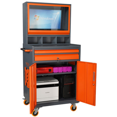 Industrial PC Cabinet Mobile Metal Computer Cabinet Deep Cabinet Can Accommodate Up To 27-Inch Monitor