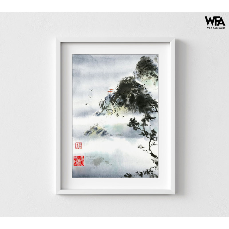 Art asiatique, art mural asiatique, Cadre blanc, Blanc / Blanc, H 48 po x l 36 po
